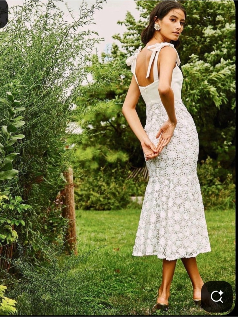 Ivory Crochet Lace Midi Dress with Tie Shoulder Straps